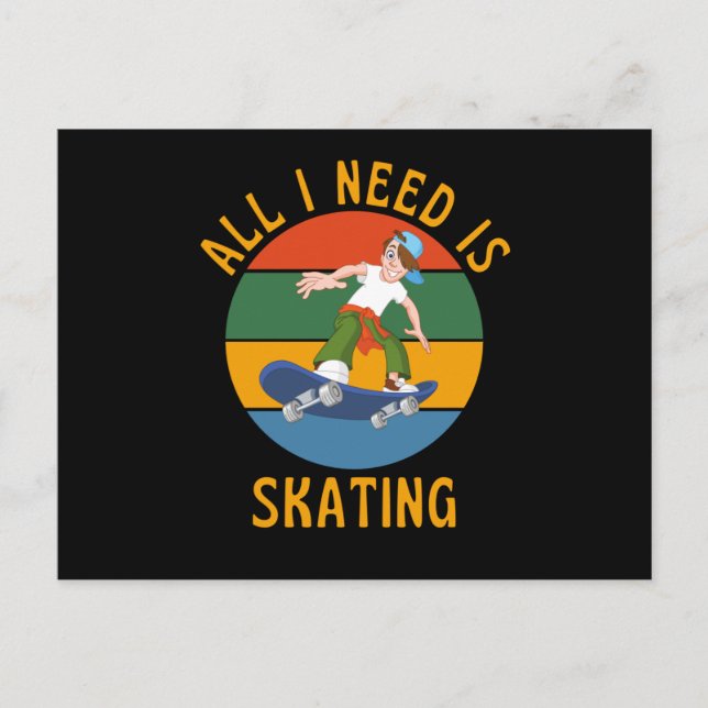 All I Need Is Skating Skater Life Retro Vykort (Framsida)