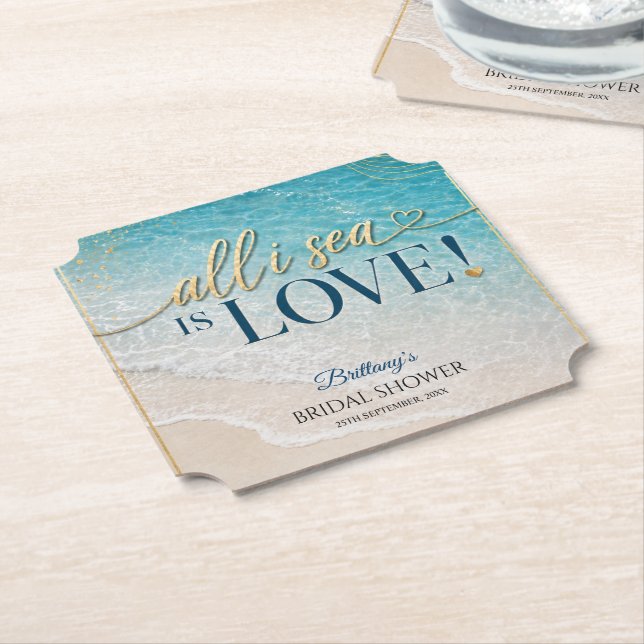 All I Sea Is Love Beach Bröllopsdusch  Underlägg Papper (Vinklad)
