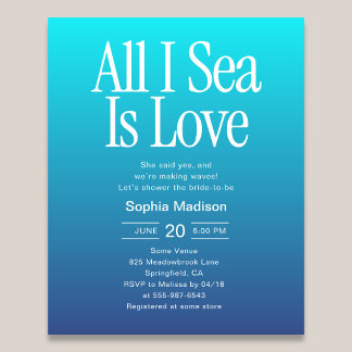 All I Sea Is Love Bröllopsdusch Blå Flygblad