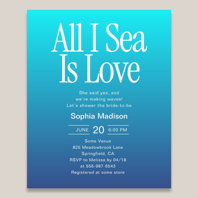 All I Sea Is Love Bröllopsdusch Blå Flygblad (Skapare uppladdad)