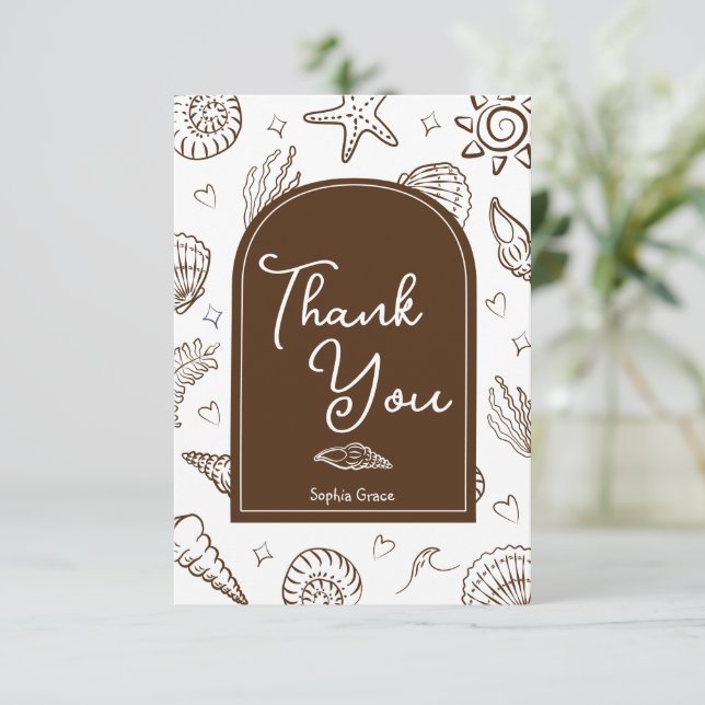 All I Sea is Love Brown Thank You Card Tack Kort (Stående Fram)