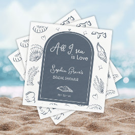 All I Sea is Love Navy Blue Seashells Doodles  Pappersservett