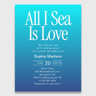 All I Sea Is Love Retro Blue Bridal Shower Inbjudan Vykort