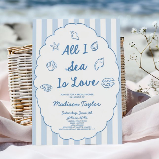 All I Sea Is Love Seashell Coastal Bridal Shower Inbjudningar (Skapare uppladdad)