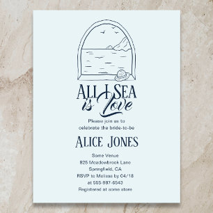 All I Sea Is Love Vintage Blå Bröllopsdusch Inbjudan Vykort