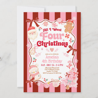All I Want Christmas 4th Birthday Invitation Inbjudningar