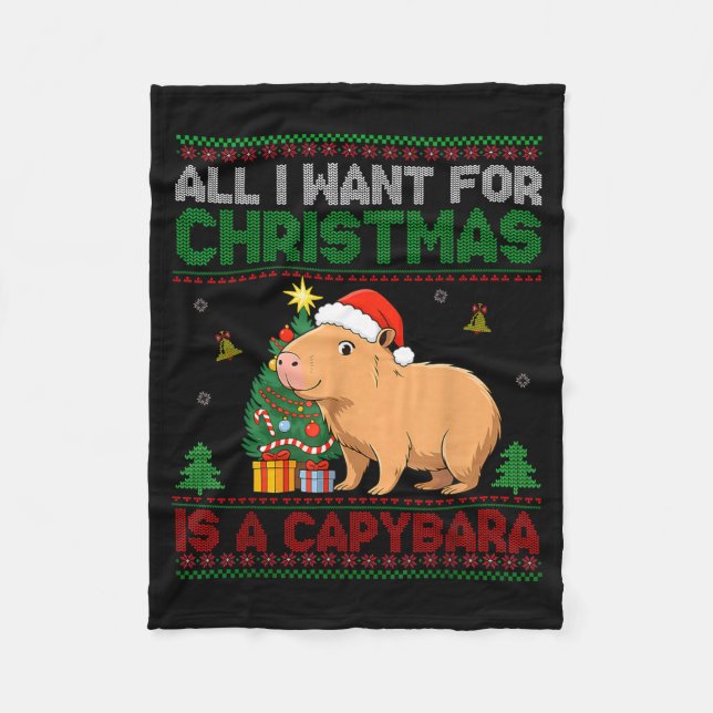 All I Want For Christmas Is A Capybara Ugly Sweate Fleecefilt (Framsidan)