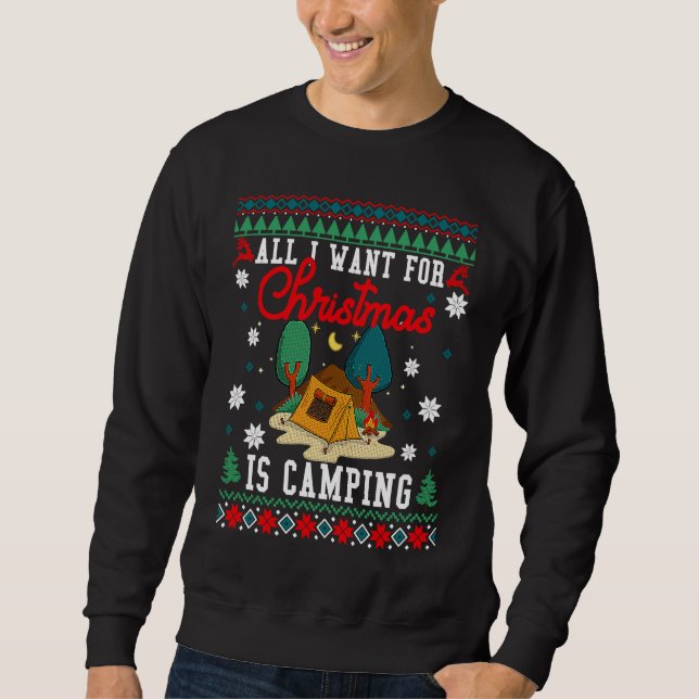 All I Want For Christmas Is Camping Ugly Xmas Swea Lång Ärmad Tröja (Framsida)