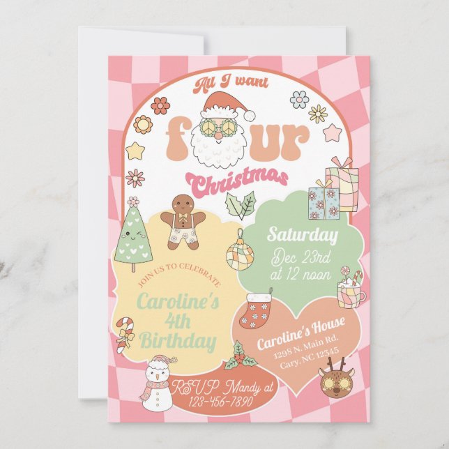 All I want four Christmas girl 4th birthday. Inbjudningar (Framsida)