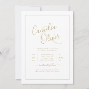 All-in-1-Elegant Classic White GULD Text Bröllop Inbjudningar