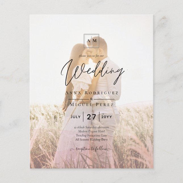 All-in-1-Rosa Ombre Photo Overlay Bröllop QR-kod Flygblad (Framsidan)