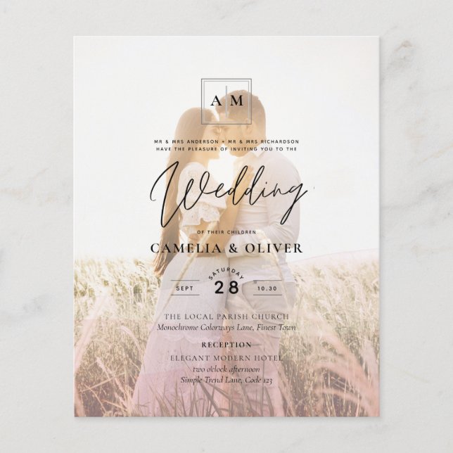 All-in-1-Rosa Ombre Photo Overlay Bröllop QR-kod Flygblad (Framsidan)