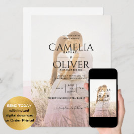 All-in-1-Rosa Ombre Photo Overlay Bröllop QR-kod Inbjudningar