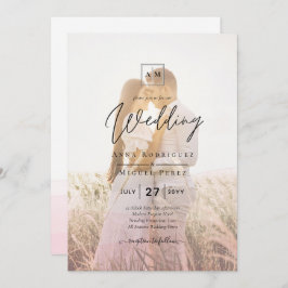 All-in-1-Rosa Ombre Photo Overlay Bröllop QR-kod Inbjudningar