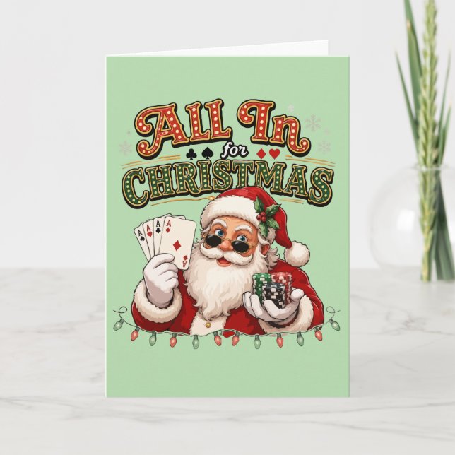 All In För Jul Poker Santa Kort (Framsida)