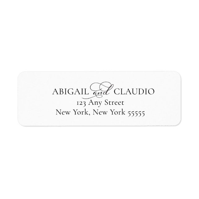 All-In-On Simple Classic Black & White Wedding Returadress Etikett (Framsidan)