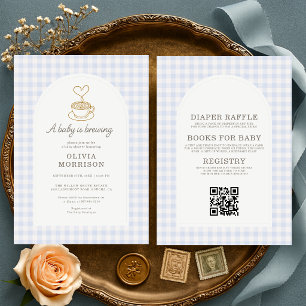 All in One Baby is Brewing Blå Coffee Baby Shower Inbjudningar