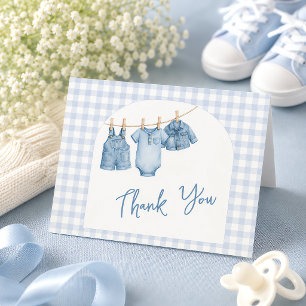 All In One Blå Jean Baby Anpassningsbar Gingham Bå Tack Kort