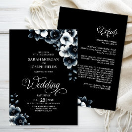 All in One Black and White Floral Wedding Inbjudningar