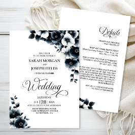 All in One Black White Floral Wedding Inbjudningar