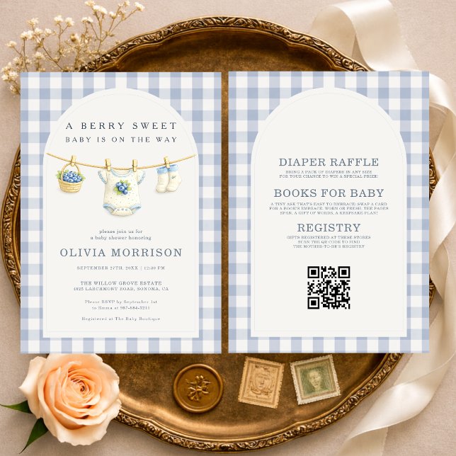 All in One Blueberry Clothesline Baby Shower Inbjudningar (Skapare uppladdad)