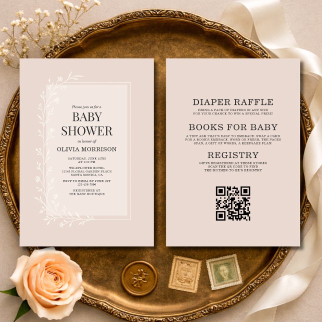 All in One Blush Pink Botanical Floral Baby Shower Inbjudningar (Skapare uppladdad)