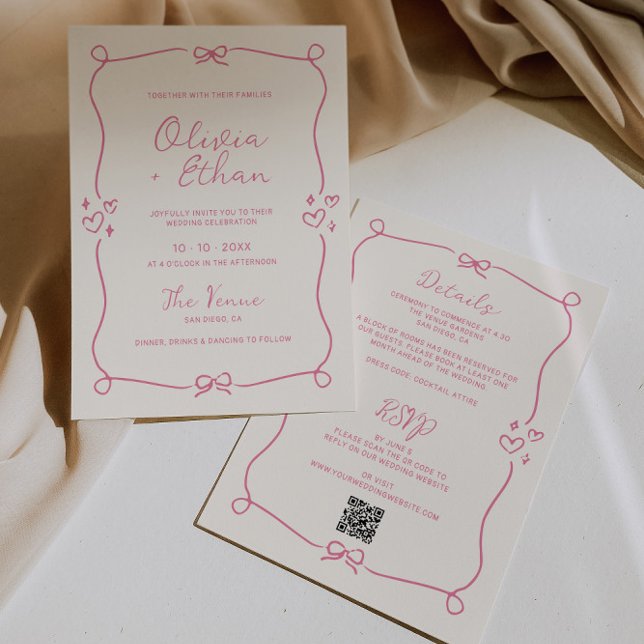 All In One Damrosa Handritad Bröllop Inbjudningar (Skapare uppladdad)