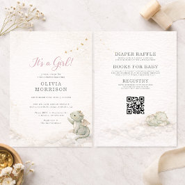 All in One Dragon It's a Girl Baby Shower Inbjudningar