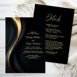 All in One Elegant Black and Gold Wedding Inbjudningar