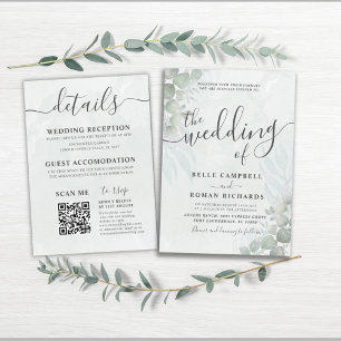 All-in-One Eucalyptus Sage Grönt Bröllop Inbjudningar