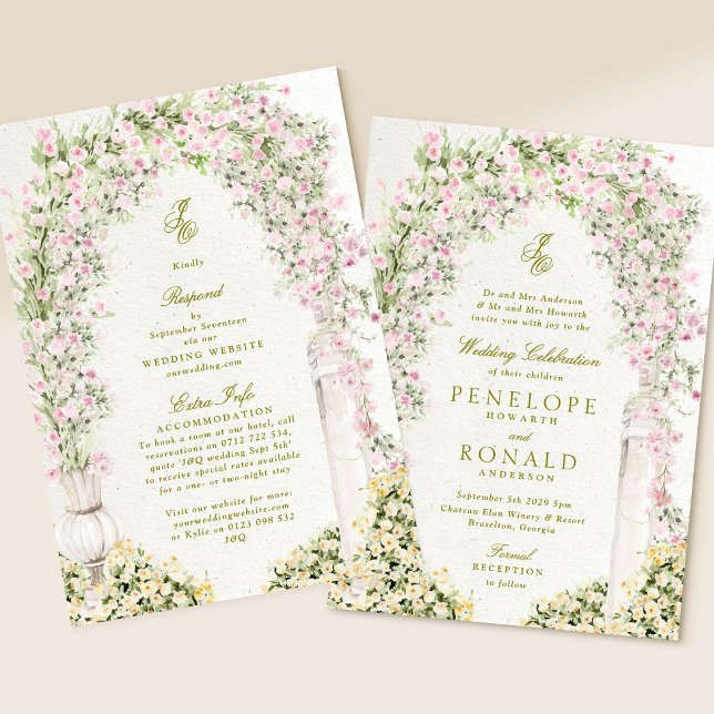 all in one floral garden arch rsvp details wedding inbjudningar (Skapare uppladdad)