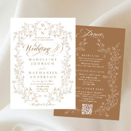 All In One French Floral Frame Golden Wedding Inbjudningar