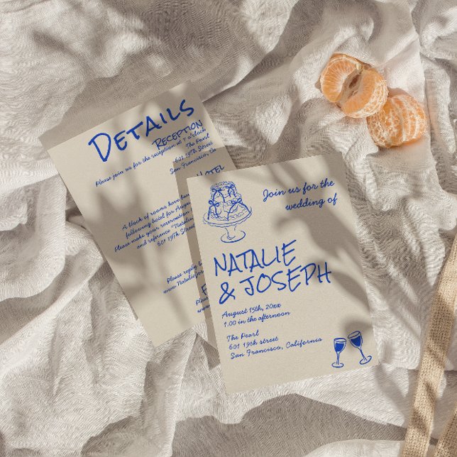 All In One Hand Drawn Blue Cake Bows Wedding  Inbjudningar (Skapare uppladdad)