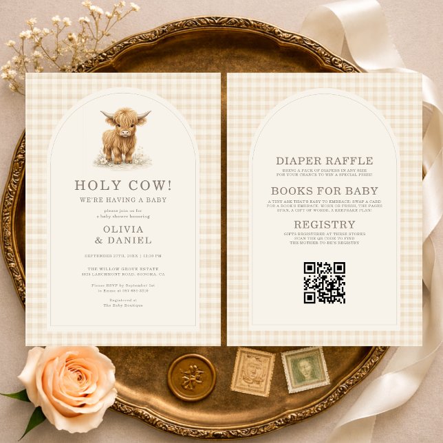 All in One Holy Cow Gingham Baby Shower Inbjudningar (Skapare uppladdad)
