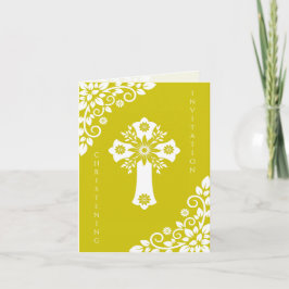 All In One Invitation Christening Flower Cross Helgkort