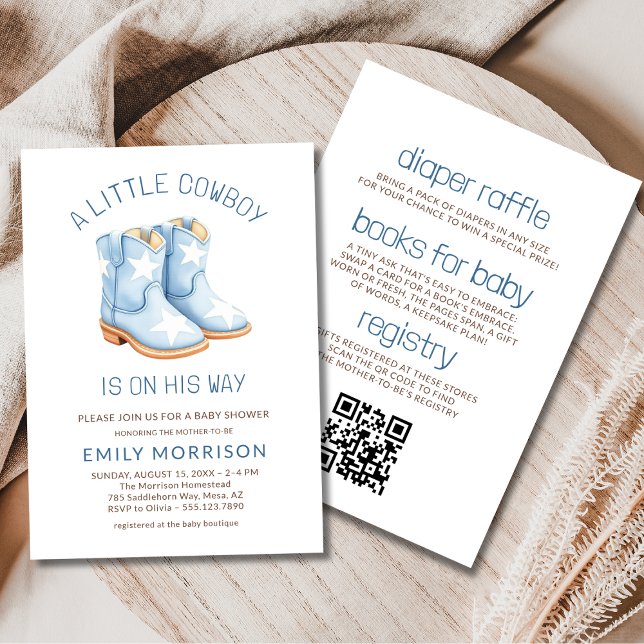 All in One Little Cowboy QR Code Boy Baby Shower Inbjudningar (Skapare uppladdad)