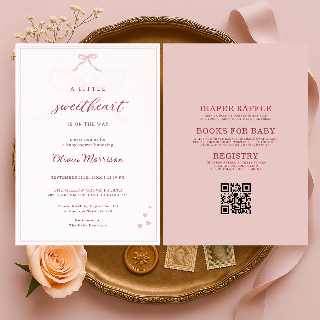 All in One Little Sweetheart Pink Bow Baby Shower Inbjudningar (Skapare uppladdad)