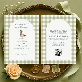 All in One Mallard Duck Gingham Baby Shower Inbjudningar