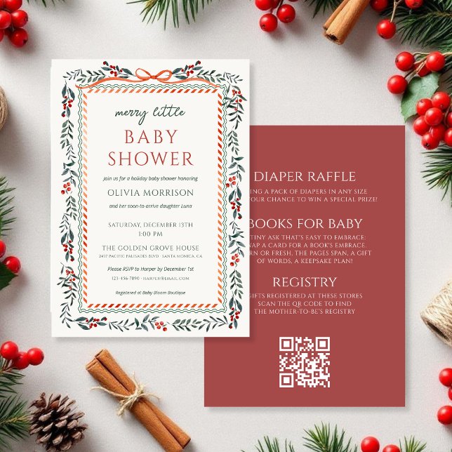 All in One Merry Little Baby Shower Red Bow  Inbjudningar (Skapare uppladdad)