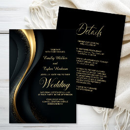 All in One Modern Black and Gold Wedding Inbjudningar