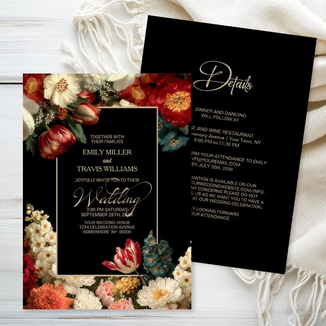 All in One Moody Floral Black Wedding Inbjudningar (Skapare uppladdad)