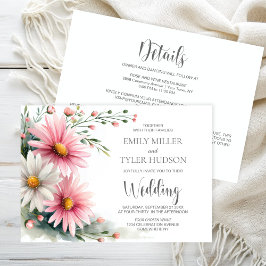 All in One Pink and White Daisies Wedding Inbjudningar