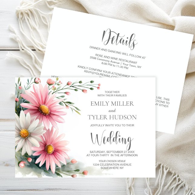 All in One Pink and White Daisies Wedding Inbjudningar (Skapare uppladdad)