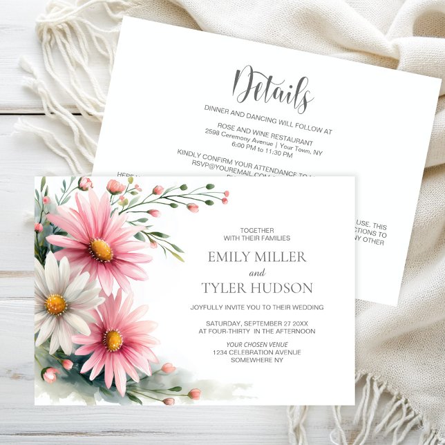 All in One Pink and White Daisies Wedding Inbjudningar (Skapare uppladdad)