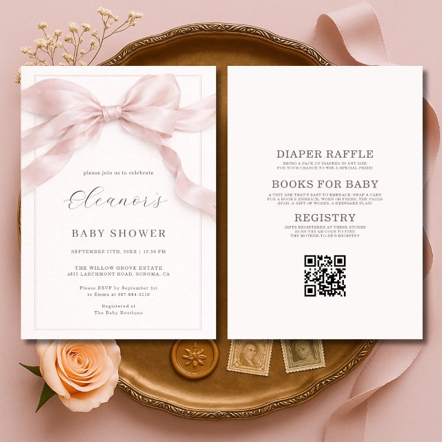 All in One Pink Bow Girl Baby Shower Inbjudningar (Skapare uppladdad)