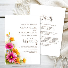 All in One Pink Orange Floral Wedding Inbjudningar