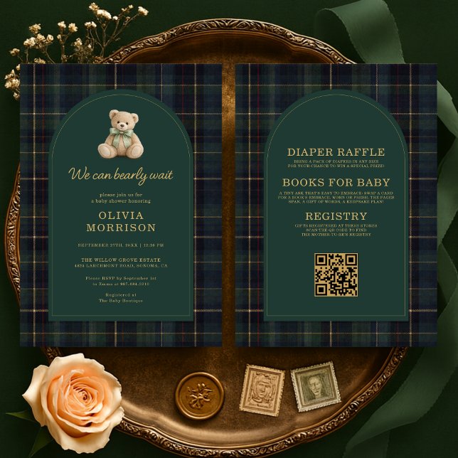 All in One Plaid Bearly Wait Green Baby Shower Inbjudningar (Skapare uppladdad)