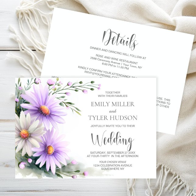 All in One Purple and White Daisies Wedding Inbjudningar (Skapare uppladdad)