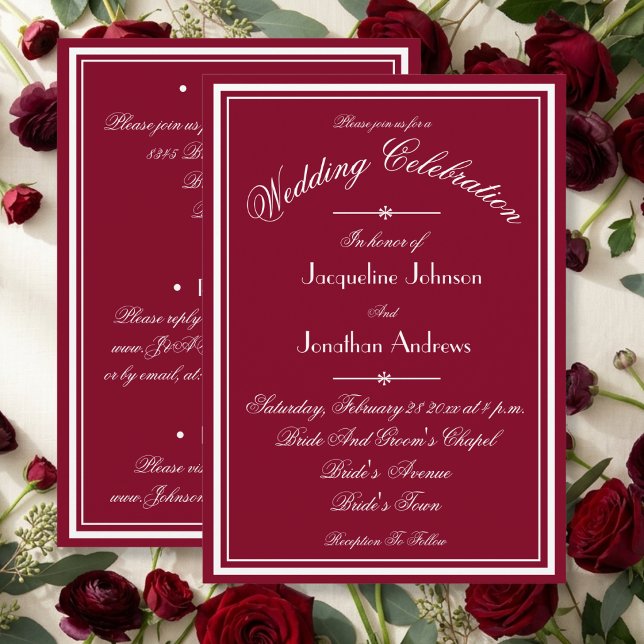 All In One RSVP Burgunder Röd Vit Skrift Bröllop Inbjudningar (Deeply romantic, rich and luxuriously beautiful.)