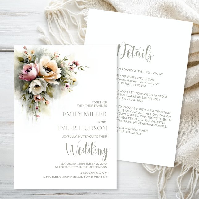 All in One Rustic Pink and Orange Floral Wedding Inbjudningar (Skapare uppladdad)